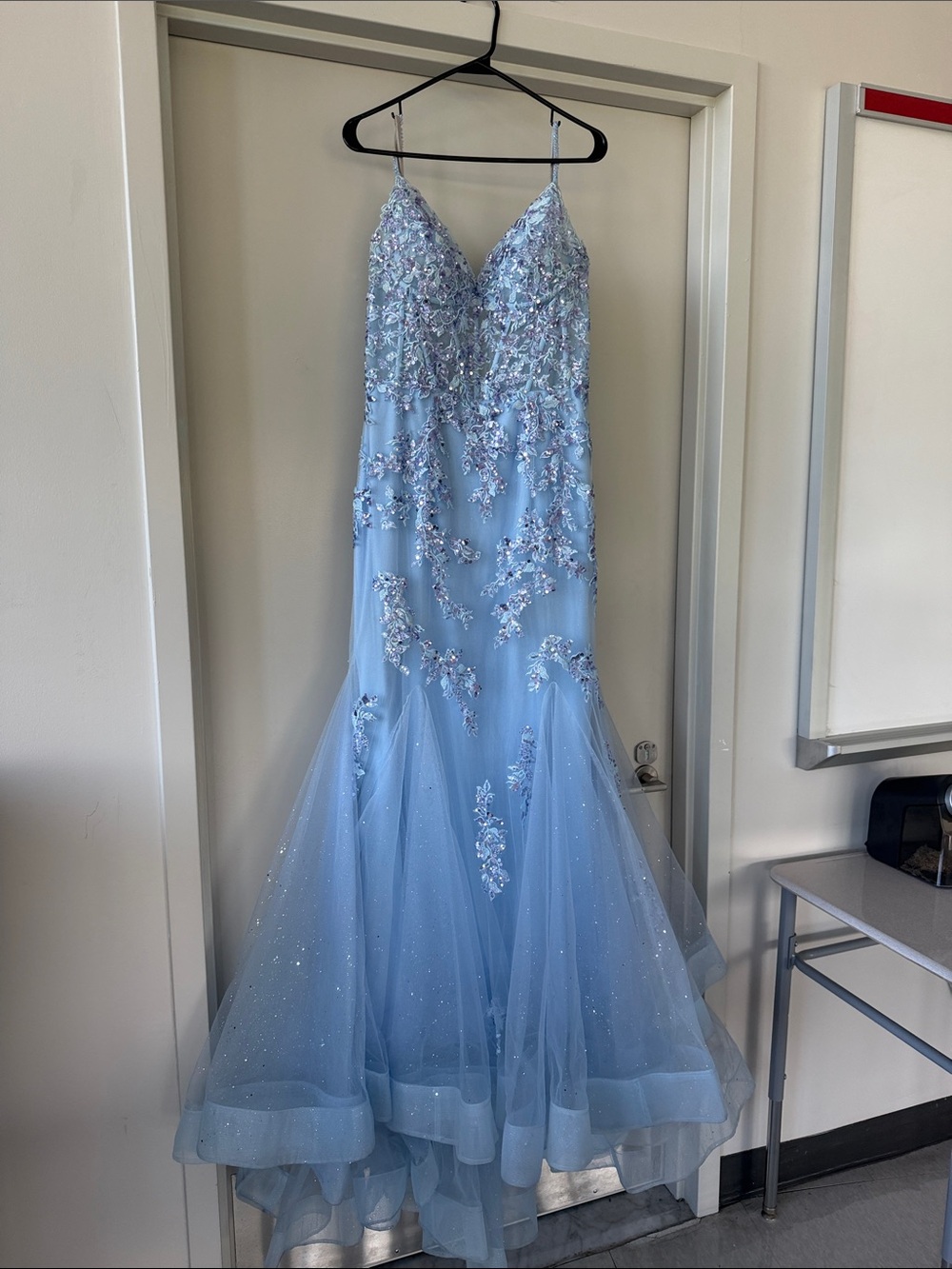Light Blue Embellished Mermaid Prom Gown